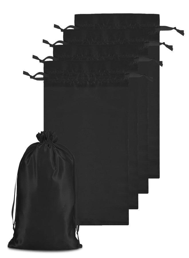Shimmeroo 4Pcs Wig Storage Bags,Silk Bags with Drawstring Small Storage Satin Bag for Wigs Bundles Hair Extension(Black) - Image 1